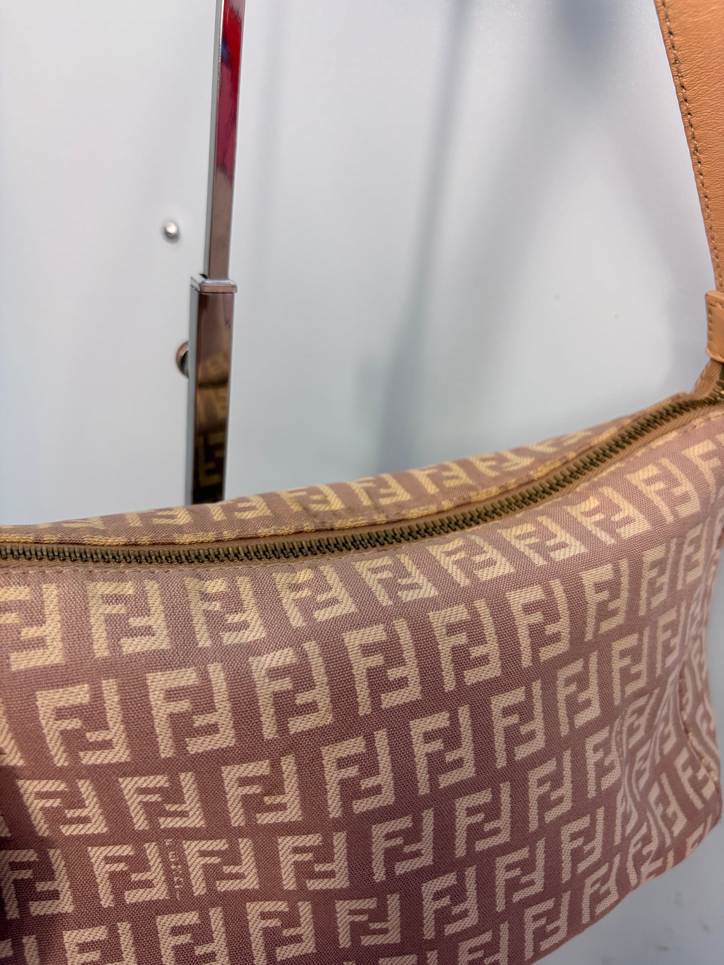 Fendi Zucchino Shoulder Bag in Pink with Gold Hardware
