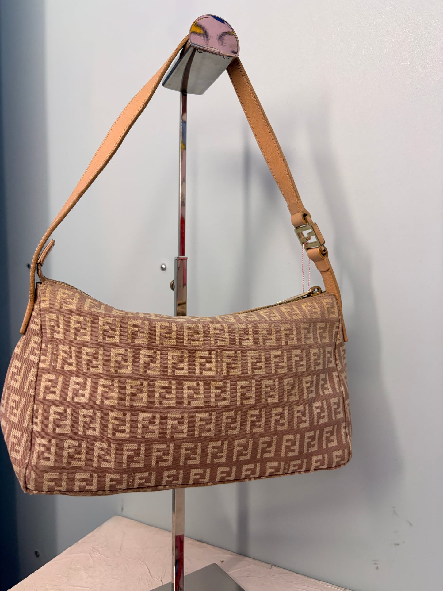 Fendi Zucchino Shoulder Bag in Pink with Gold Hardware