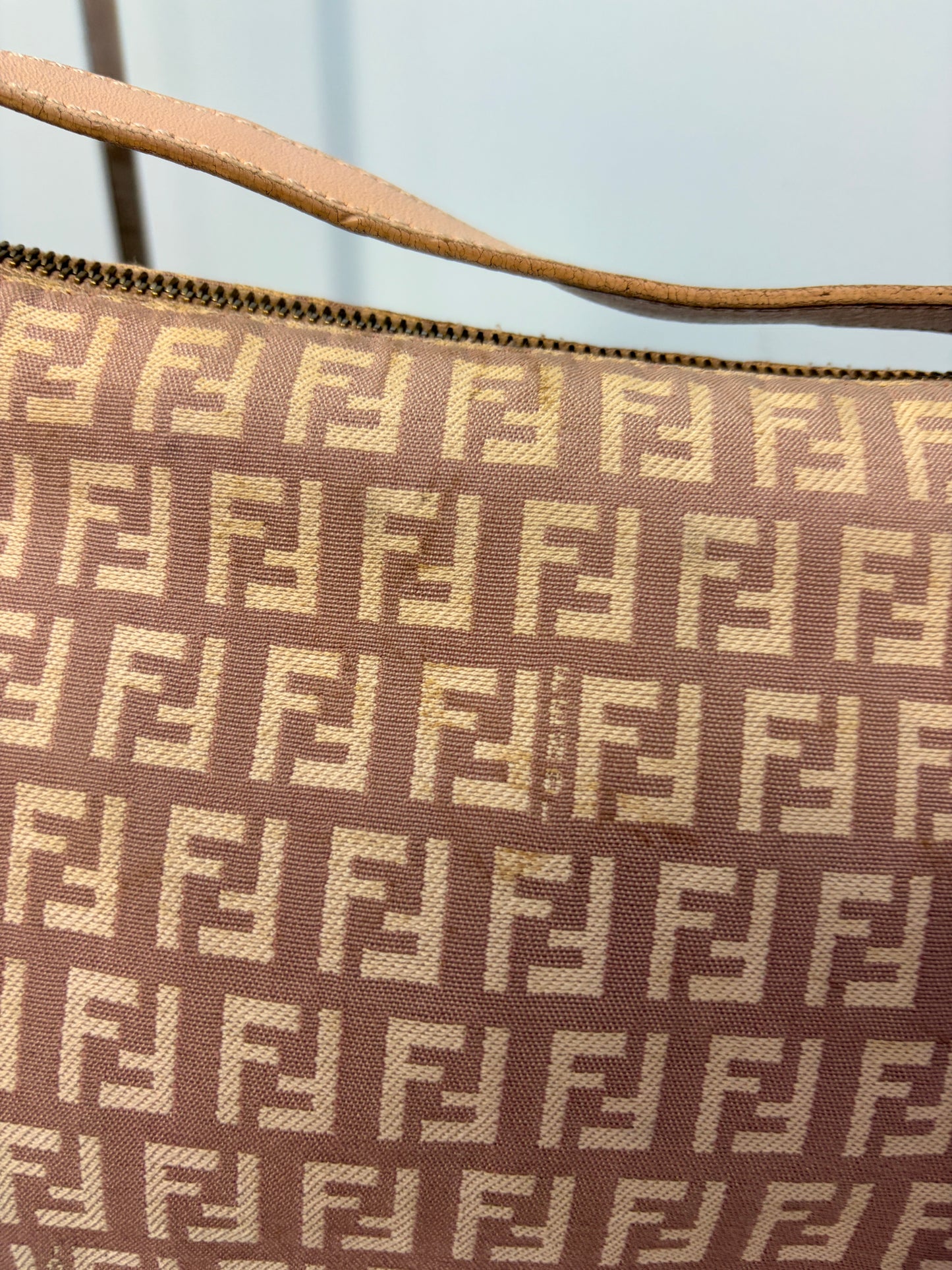 Fendi Zucchino Shoulder Bag in Pink with Gold Hardware