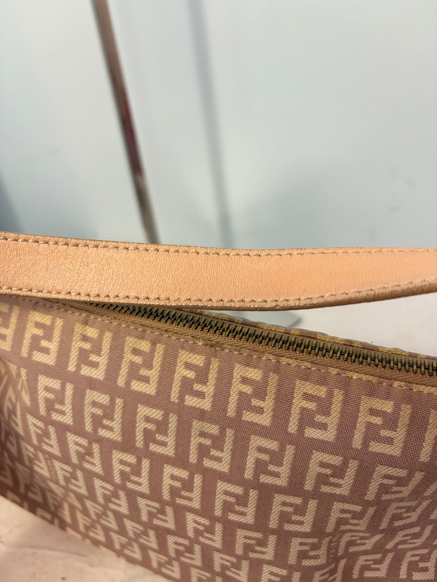 Fendi Zucchino Shoulder Bag in Pink with Gold Hardware