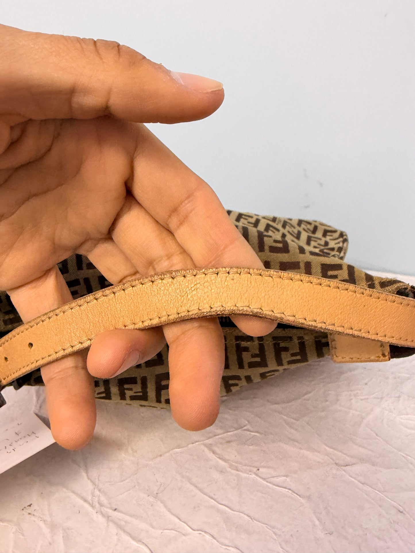 Fendi Zucchino Handle Bag with Tan Leather Handle