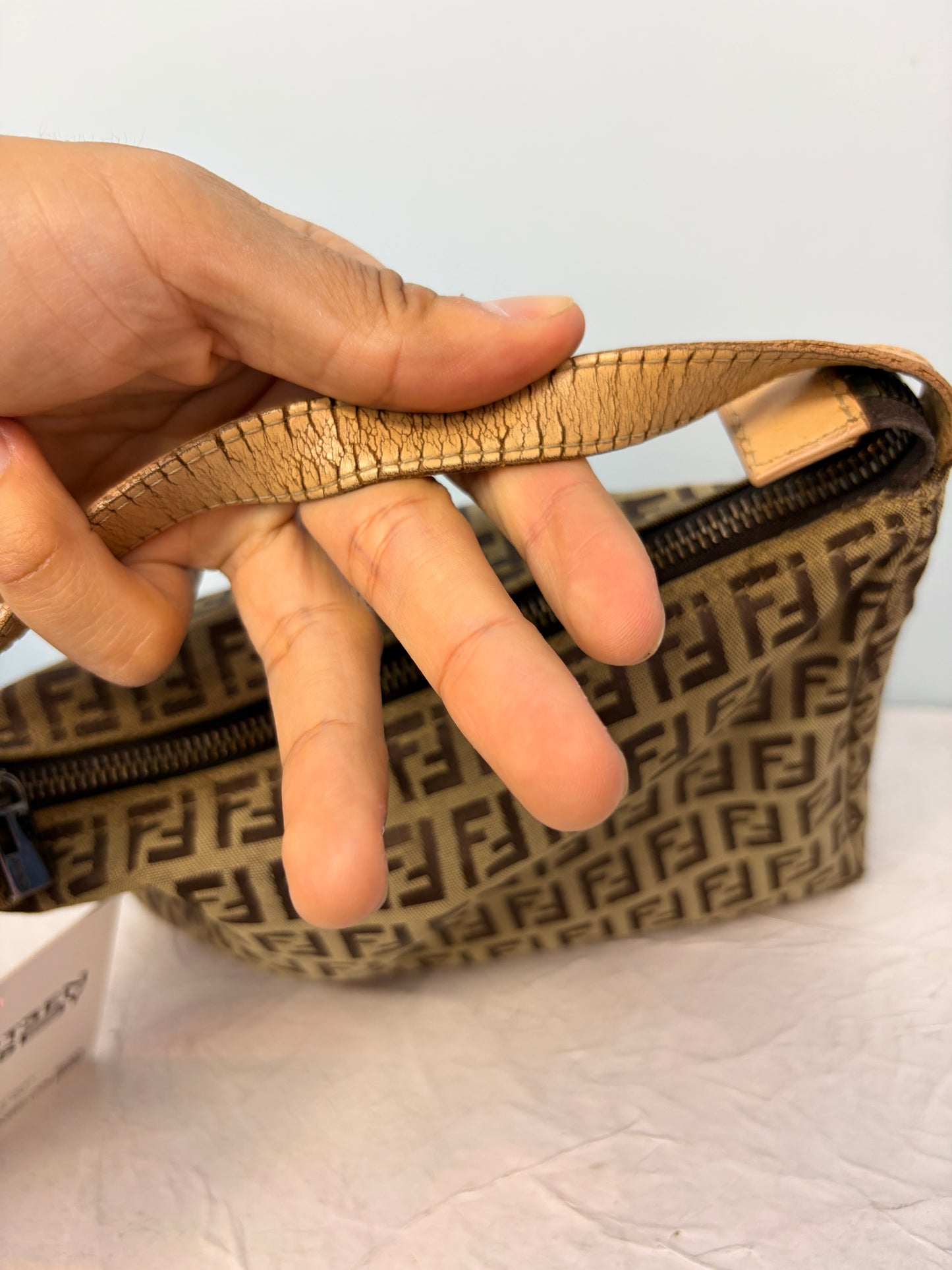 Fendi Zucchino Handle Bag with Tan Leather Handle