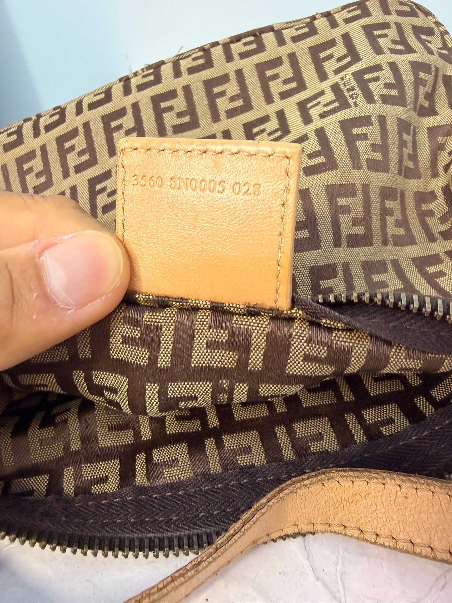 Fendi Zucchino Handle Bag with Tan Leather Handle