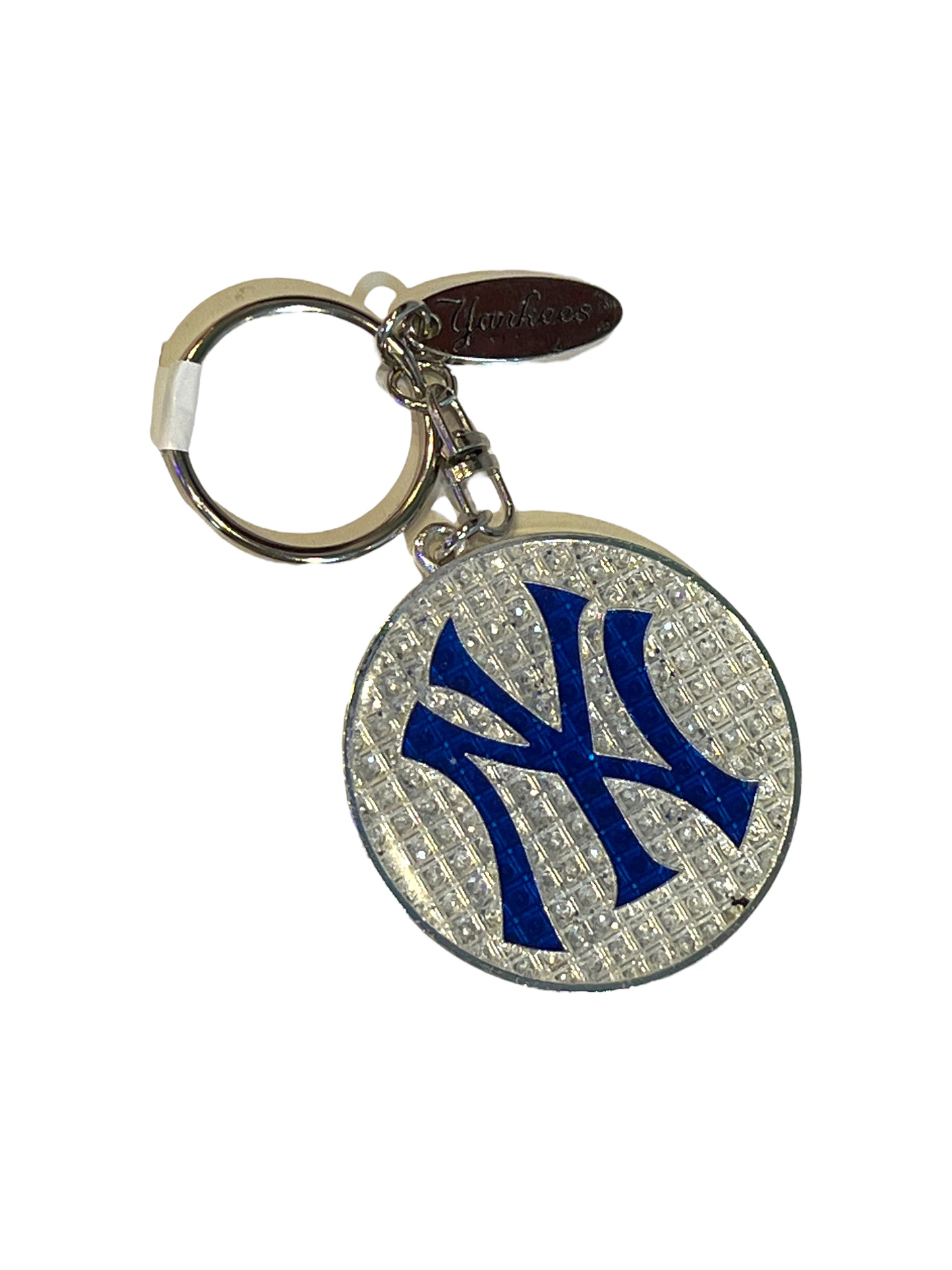 NY Yankee Logo Rhinestone Keychain/Silver x Blue